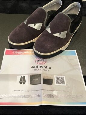 Fendi Monster Eyes Black And Grey Suede Slip-On Sneakers Men’s Size 11